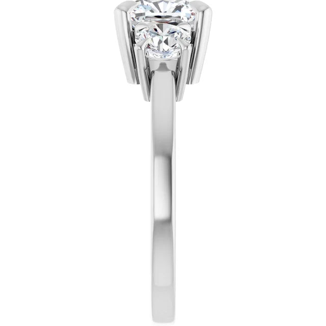 Cushion White Gold Tri Stone Lab Diamond Engagement Ring 