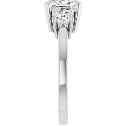 Cushion White Gold Tri Stone Lab Diamond Engagement Ring 