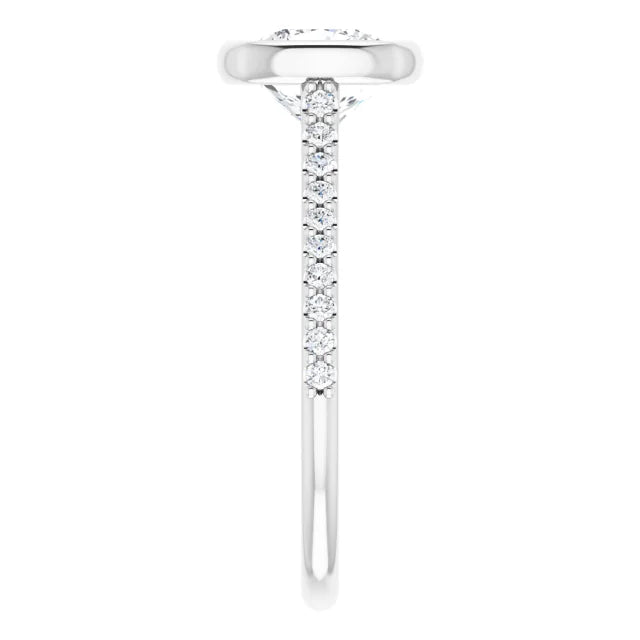Cushion White Gold Bezel Pave Lab Diamond Engagement Ring 