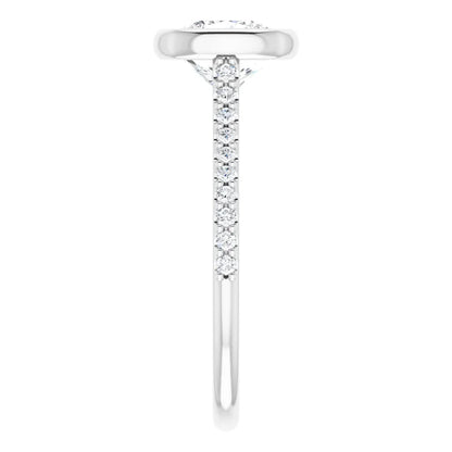 Cushion White Gold Bezel Pave Lab Diamond Engagement Ring 