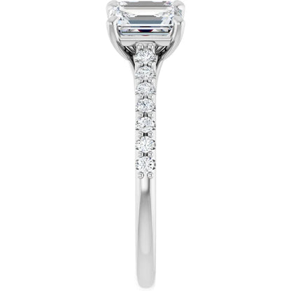 Emerald White Gold Tri Stone Lab Diamonds Engagement Ring 