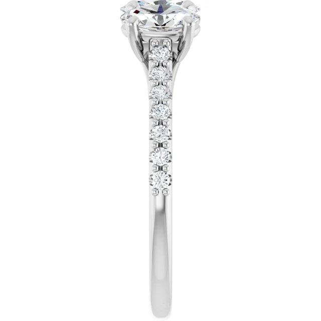 Oval White Gold Tri Stone Lab Diamonds Engagement Ring 
