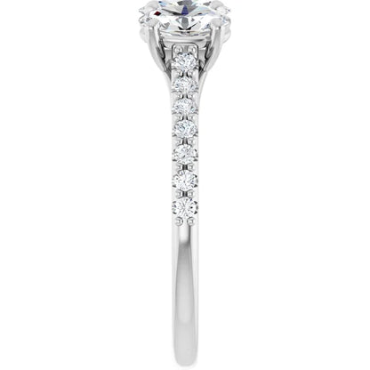 Oval White Gold Tri Stone Lab Diamonds Engagement Ring 