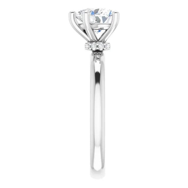 Heart Cut White Gold Low Hidden Halo Solitaire Engagement Ring