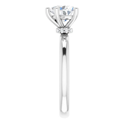 Heart Cut White Gold Low Hidden Halo Solitaire Engagement Ring