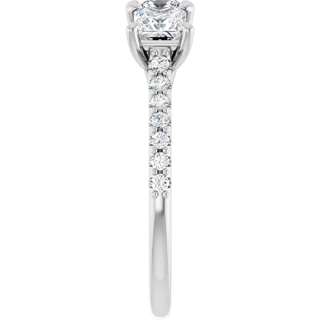 Princess White Gold Tri Stone Lab Diamonds Engagement Ring 