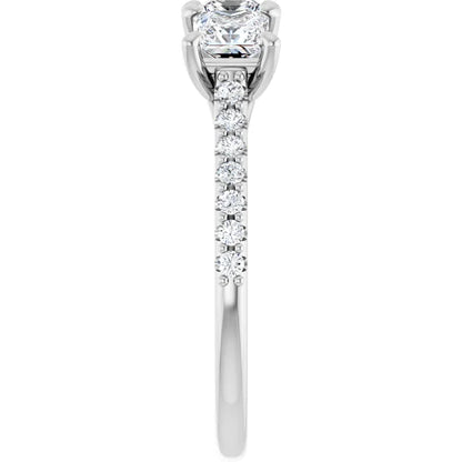 Princess White Gold Tri Stone Lab Diamonds Engagement Ring 