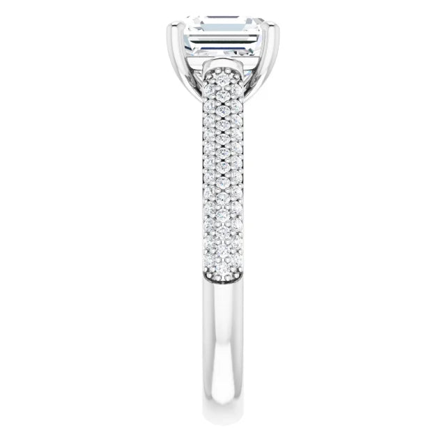 Asscher White Gold Pave Lab Diamond Engagement Ring 