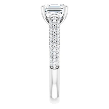 Asscher White Gold Pave Lab Diamond Engagement Ring 