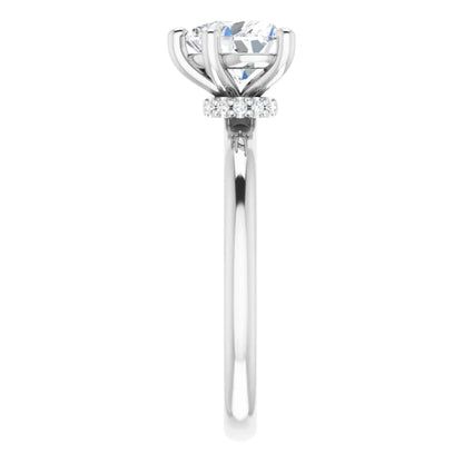 Heart Cut White Gold Low Hidden Halo Solitaire Engagement Ring