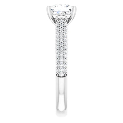 Princess White Gold Pave Lab Diamond Engagement Ring 