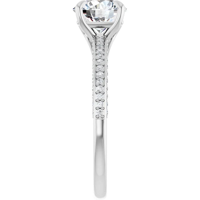 Round Brilliant White Gold Pave Lab Diamond Engagement Ring 