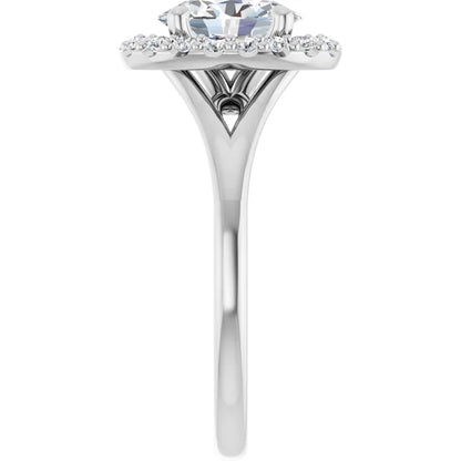 Oval White Gold Halo Solitaire Split Band Lab Diamond Engagement Ring 