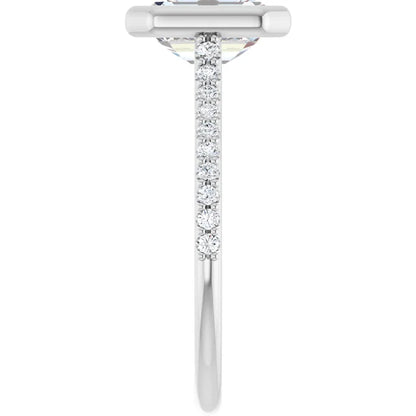 Emerald White Gold Bezel Pave Lab Diamond Engagement Ring 
