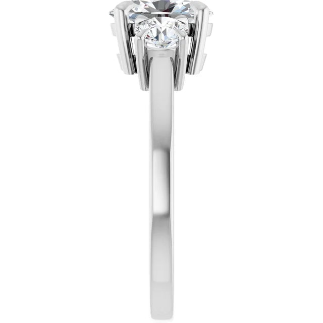 Oval White Gold Tri Stone Lab Diamond Engagement Ring 