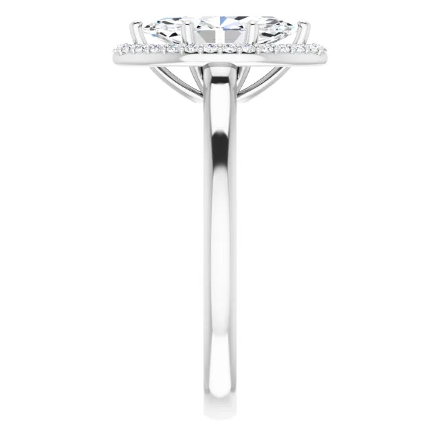 Marquise Halo Solitaire Lab Diamond Engagement Ring White Gold. 