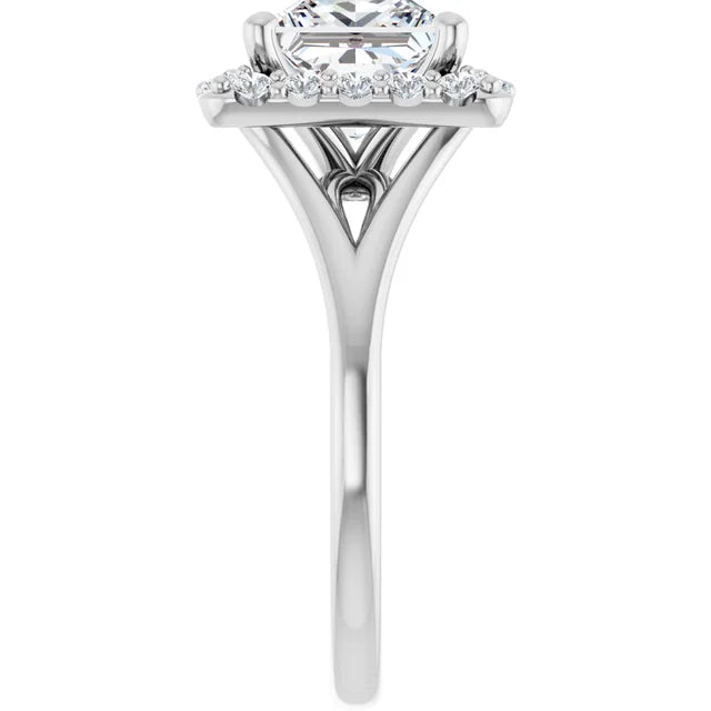 Princess White Gold Halo Solitaire Split Band Lab Diamond Engagement Ring 
