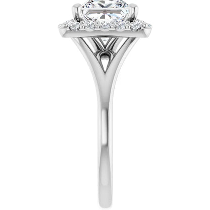 Princess White Gold Halo Solitaire Split Band Lab Diamond Engagement Ring 