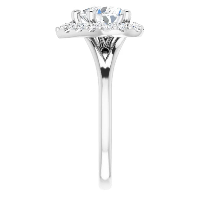 Heart White Gold Halo Solitaire Split Band Lab Diamond Engagement Ring 