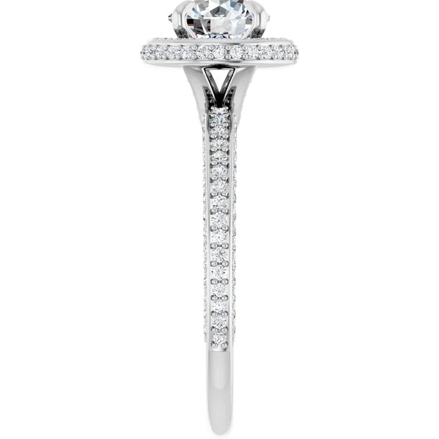 Round Brilliant White Gold Halo Pave Style Lab Diamond Engagement Ring 