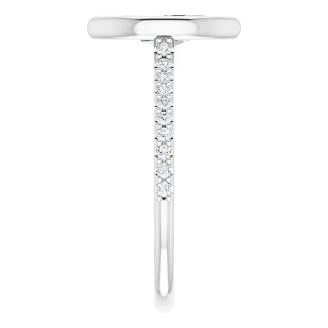 Marquise White Gold Bezel Pave Lab Diamond Engagement Ring 