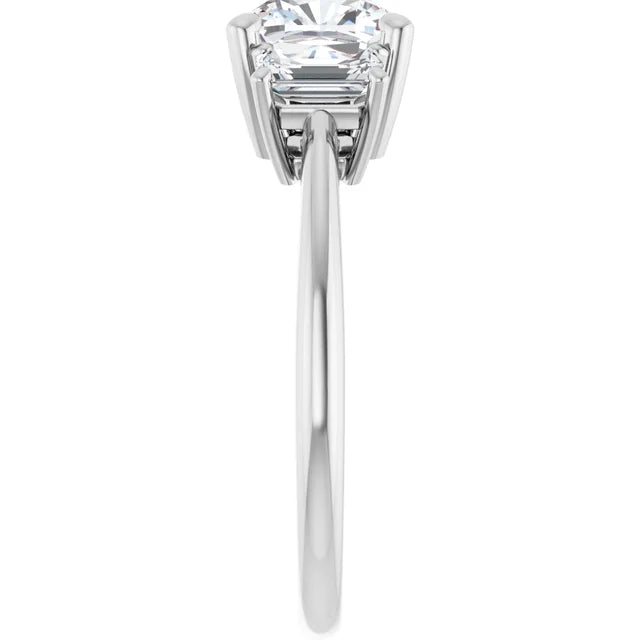 Cushion White Gold Tri Stone Lab Diamond Engagement Ring