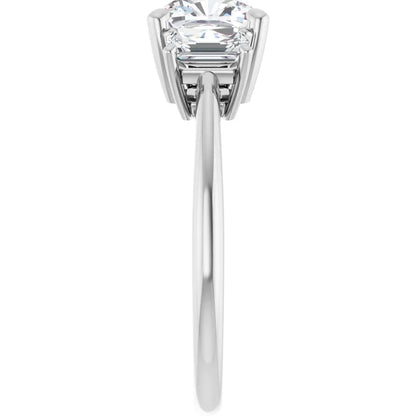 Cushion White Gold Tri Stone Lab Diamond Engagement Ring