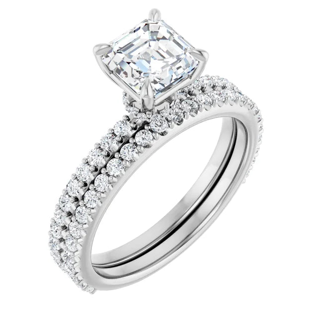 Asscher White Gold Claw Set Style Engagement Ring 
