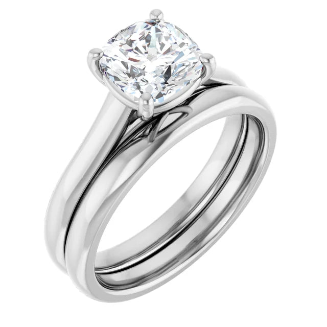 Four Claw Cushion White Gold Solitaire Lab Diamond Engagement Ring