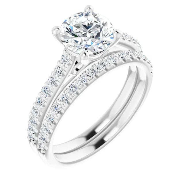 Round Brilliant White Gold Pave Style Lab Diamond Engagement Ring 