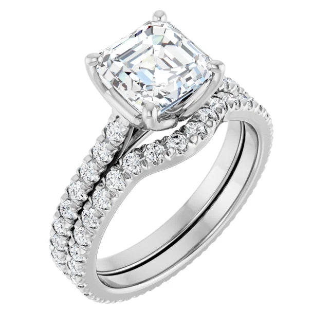 Asscher White Gold Claw Set Eternity Style Engagement Ring