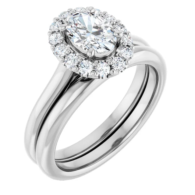 Oval Halo Solitaire White Gold Lab Diamond Engagement Ring 