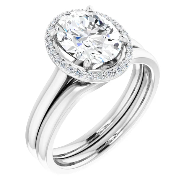 Oval Halo Solitaire Lab Diamond Engagement Ring White Gold. 