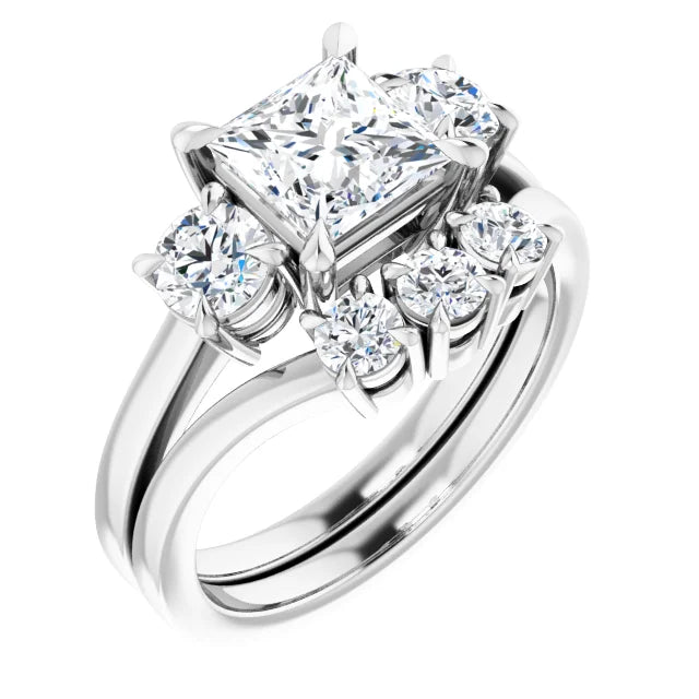 Princess White Gold Tri Stone Lab Diamond Engagement Ring 