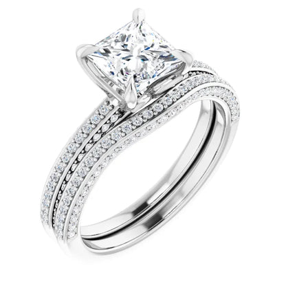 Princess White Gold Pave Lab Diamond Engagement Ring 