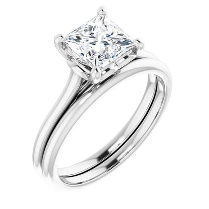 Princess White Gold Four Claw Solitaire Lab Diamond Engagement Ring 