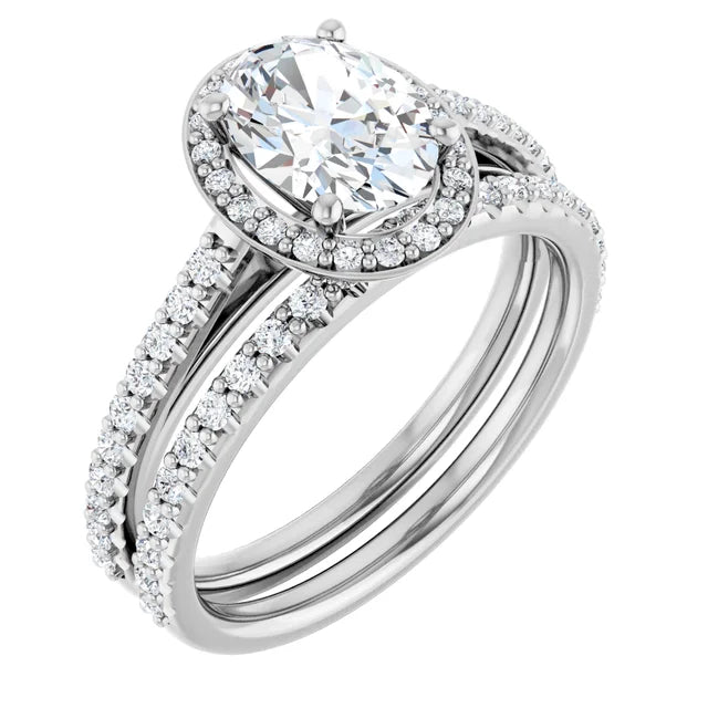 Oval White Gold Halo Lab Diamond Engagement Ring 