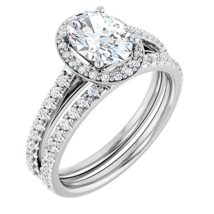 Oval White Gold Halo Lab Diamond Engagement Ring 