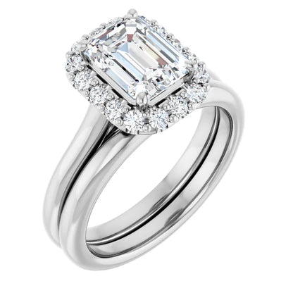 Emerald Halo Solitaire White Gold Lab Diamond Engagement Ring 
