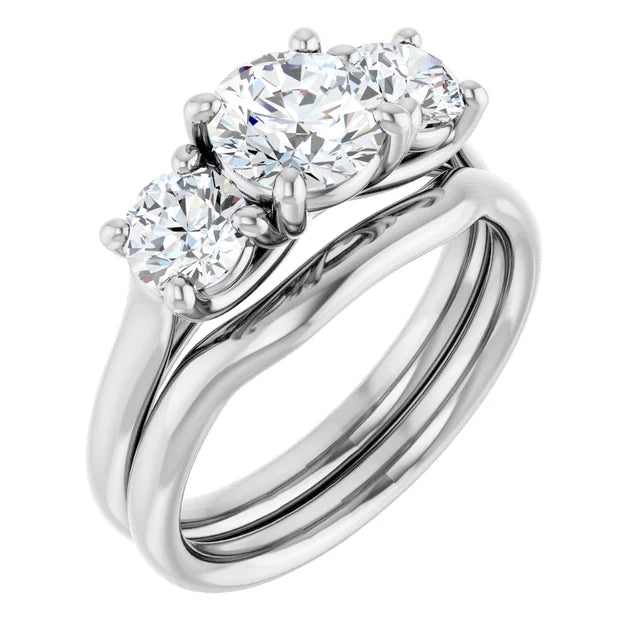 Round Brilliant White Gold Tri Stone Lab Diamond Engagement Ring