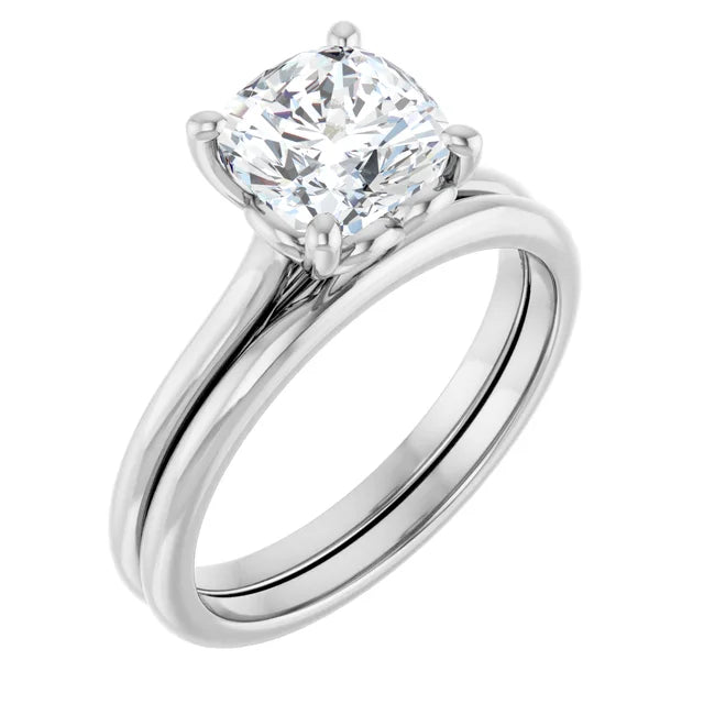 Cushion White Gold Four Claw Solitaire Lab Diamond Engagement Ring 