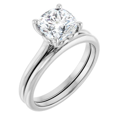 Cushion White Gold Four Claw Solitaire Lab Diamond Engagement Ring 