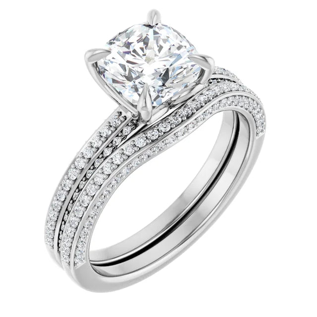 Cushion White Gold Pave Lab Diamond Engagement Ring 