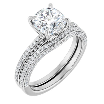 Cushion White Gold Pave Lab Diamond Engagement Ring 
