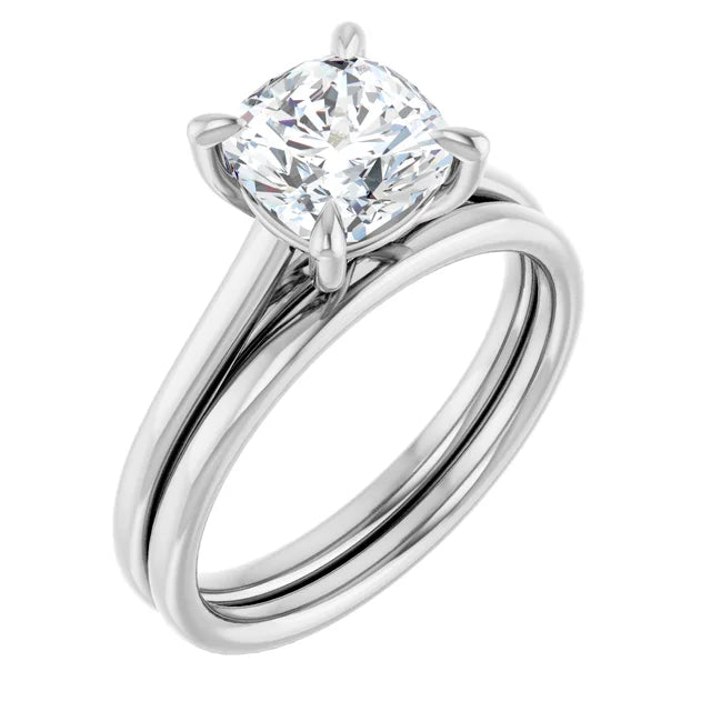 Cushion White Gold Four Claw Solitaire Lab Diamond Engagement Ring 
