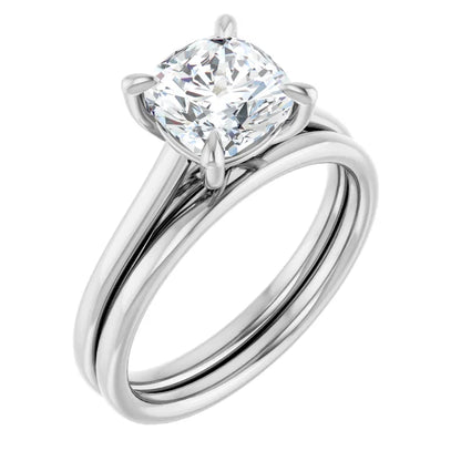 Cushion White Gold Four Claw Solitaire Lab Diamond Engagement Ring 