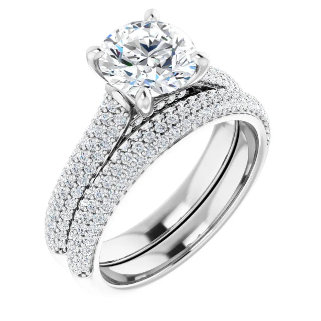 Round Brilliant White Gold Pave Lab Diamond Engagement Ring 