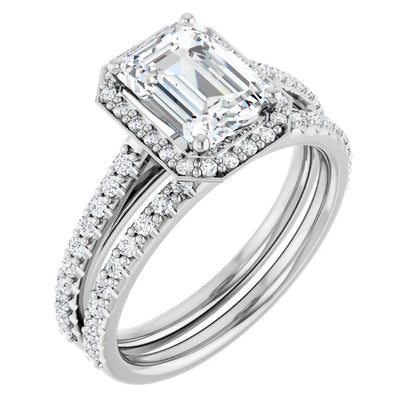 Emerald White Gold Halo Lab Diamond Engagement Ring 