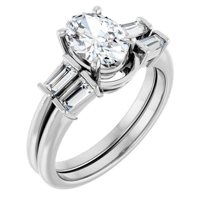 Oval White Gold Baguette Accent Lab Diamond Engagement Ring