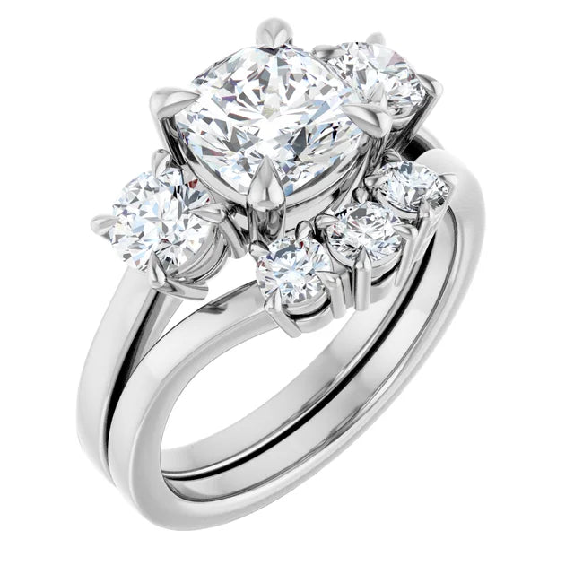 Cushion White Gold Tri Stone Lab Diamond Engagement Ring 